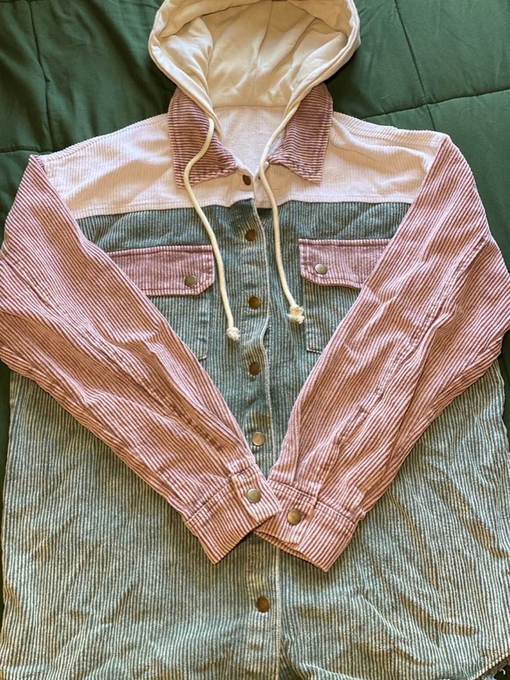 Corduroy Colorblock Hooded Jacket